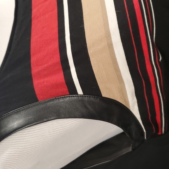 WHBM Leather Accent Stripe Midi Dress SZ 6 - Picture 4 of 12